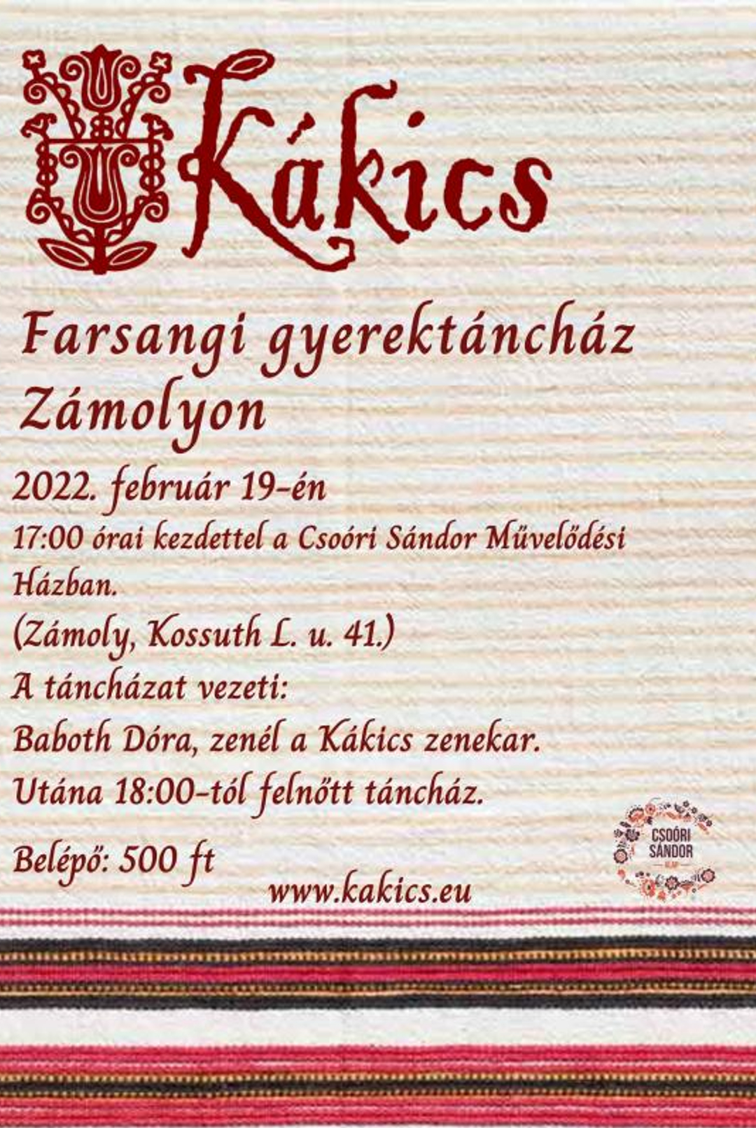 Farsangi családi táncház lesz szombaton Zámolyon, a Kákics együttessel