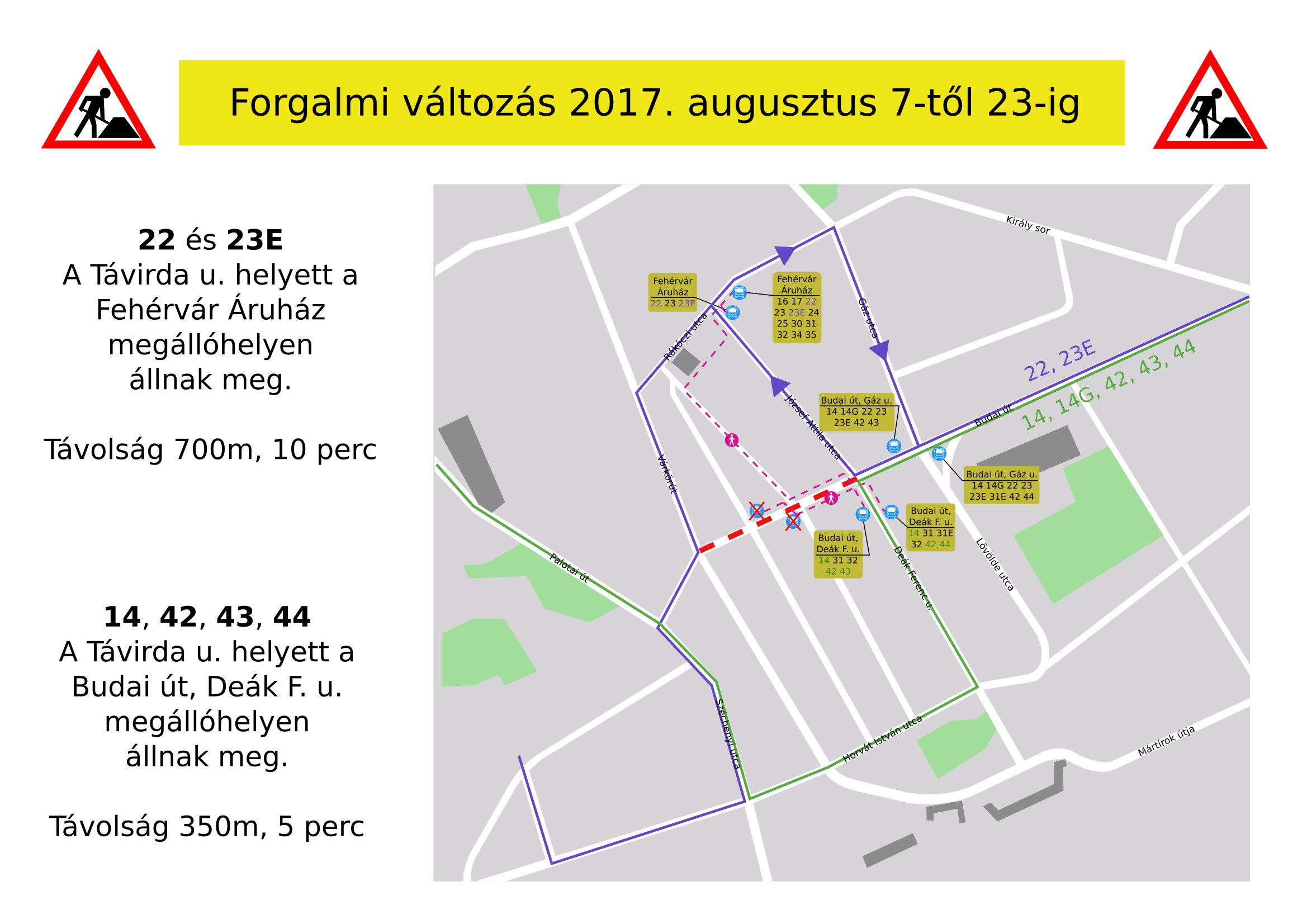 Közlekedési rend a Távírda utca felújítása és a Budai úti közműépítés alatt