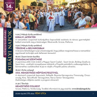 A Székesfehérvári Királyi Napok programjai augusztus 14-én, hétfőn