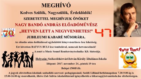 Nagy Bandó András lép fel pénteken az István Király Iskolában