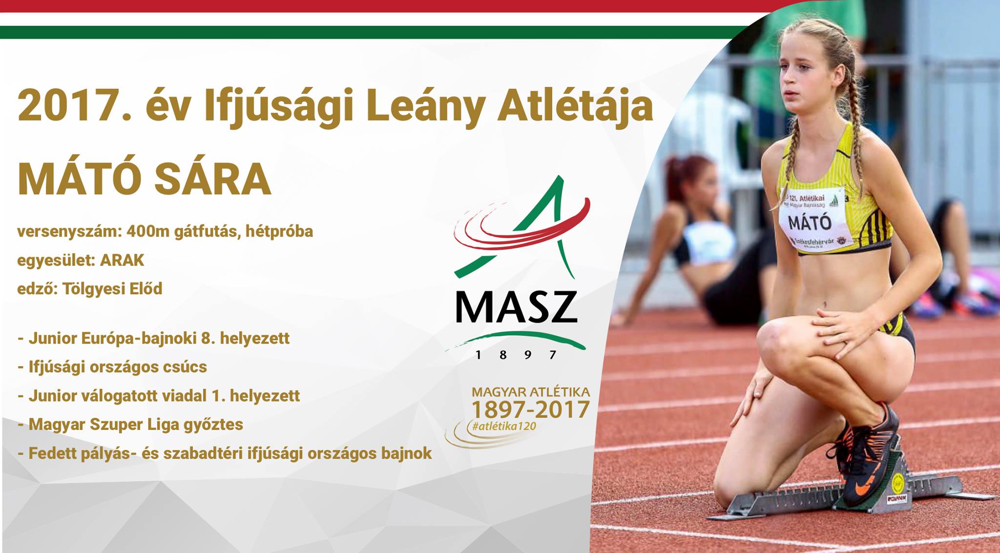 Mátó Sára lett 2017-ben év ifjúsági atlétanője Magyarországon