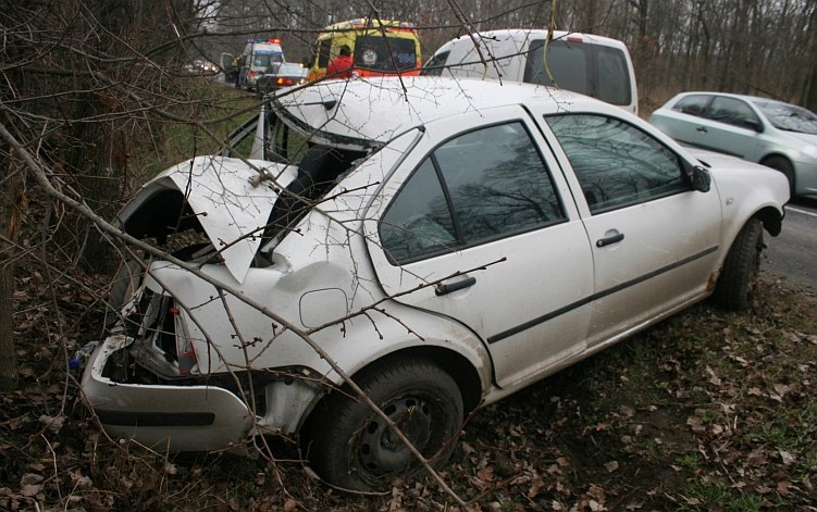 Lesodródott és fának csapódott egy autó a 811-esen Pátka mellett