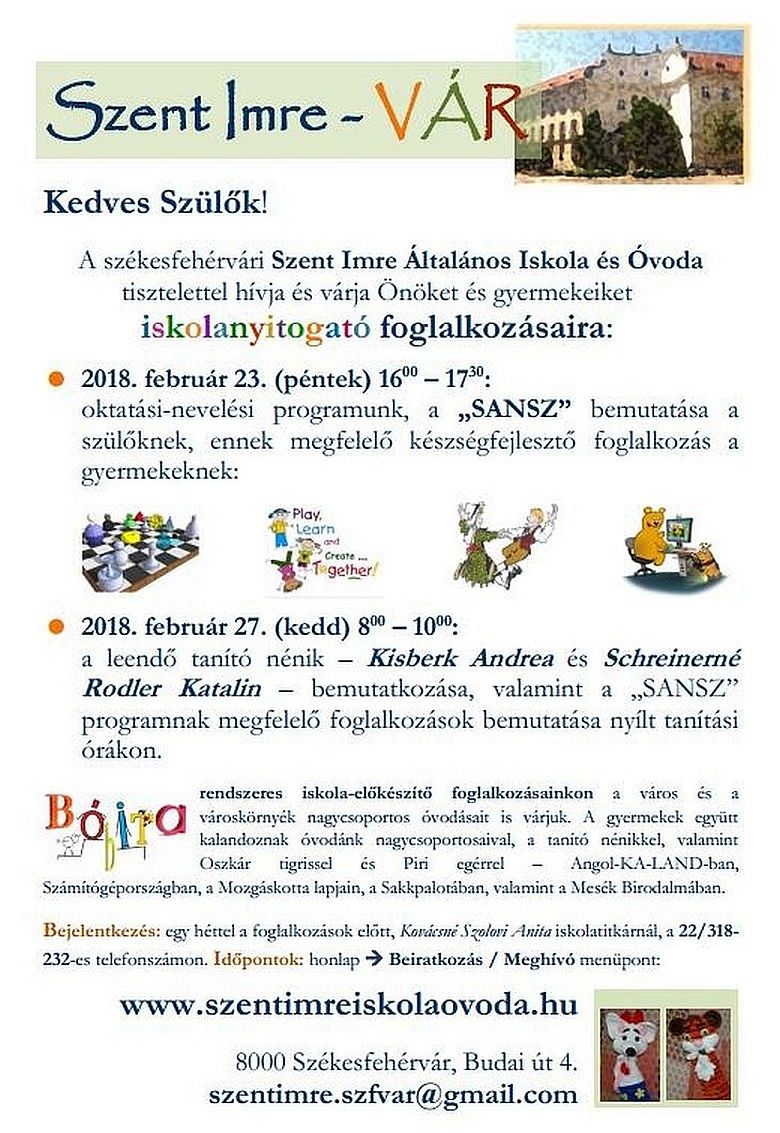 Nyílt tanítási órák lesznek kedden a Szent Imre Általános Iskolában