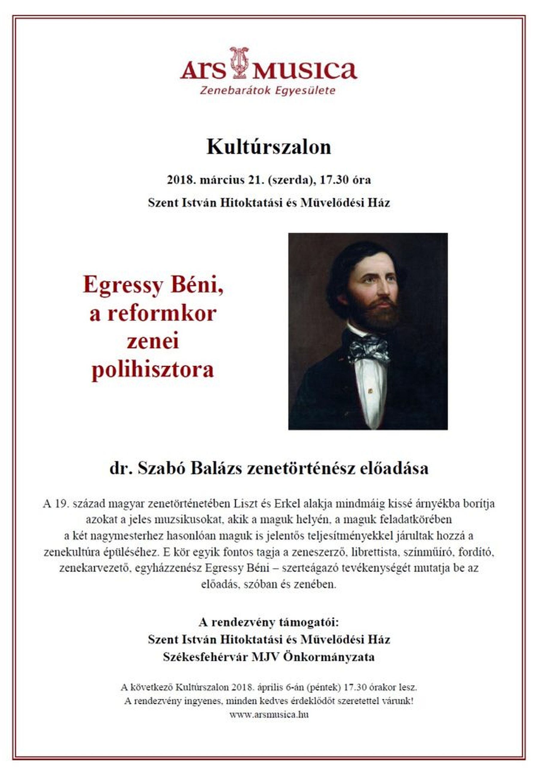 Kultúrszalon - Dr. Szabó Balázs előadása Egressy Béniről