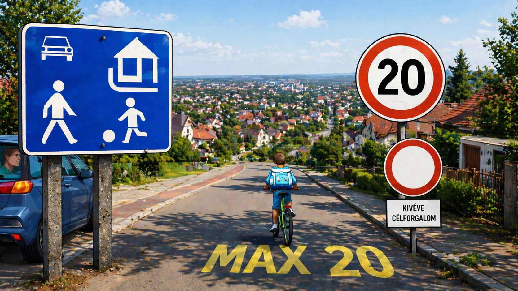 Lakó-pihenő övezet - maximum 20km/h és behajtani tilos kivéve célforgalom