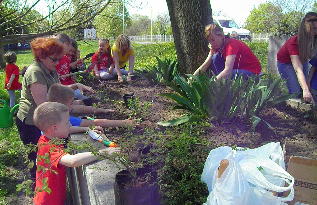 A Kisvakond csoport óvodásai ültettek virágokat a buszmegállóba
