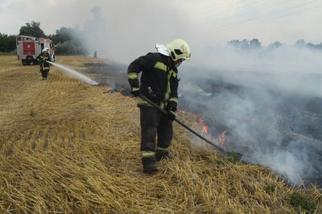 Tarlótűz Székesfehérvár mellett - bálázógépből csaptak fel a lángok