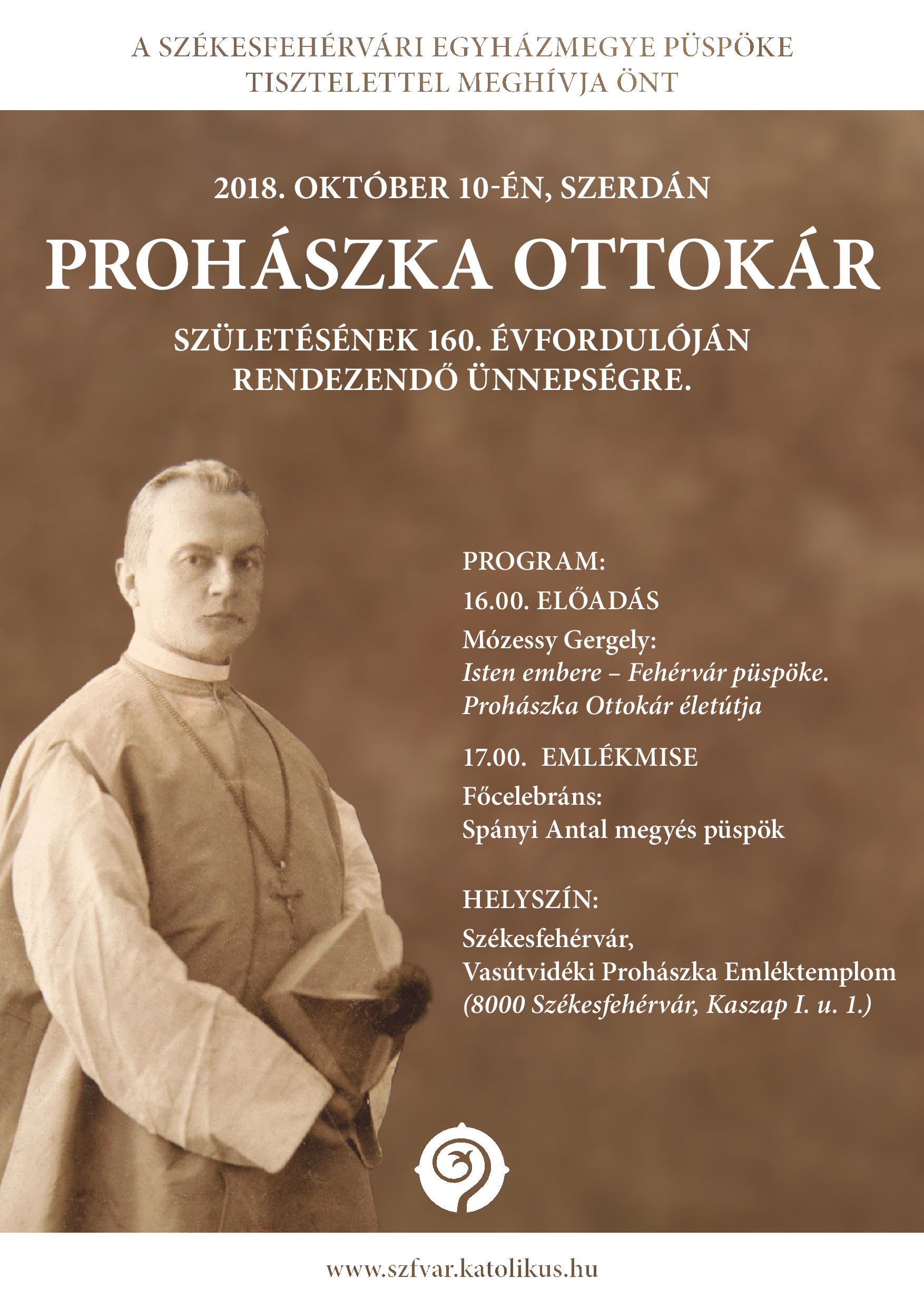 A 160 éve született Prohászka Ottokár püspökre emlékeznek szerdán