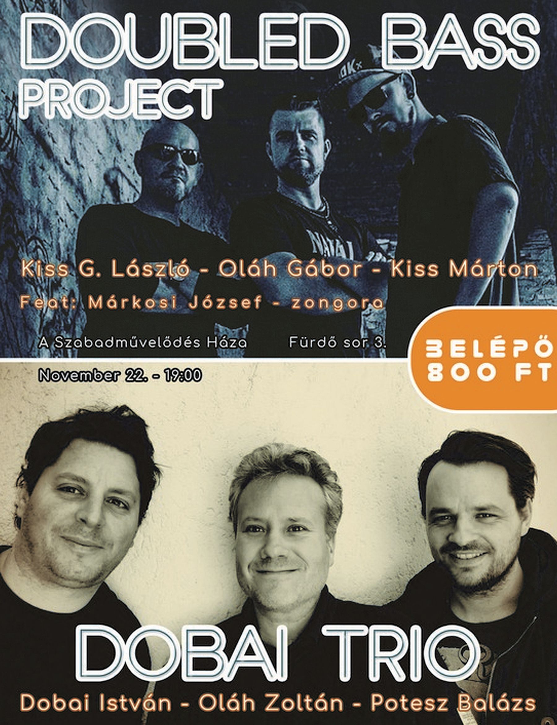 A Doubled Bass Project és a Dobai Trió koncertezik A Szabadművelődés Házában
