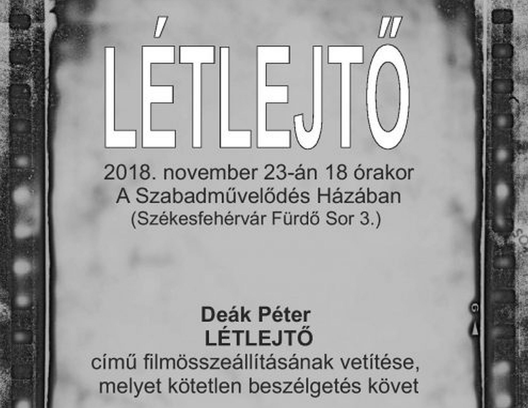 Létlejtő - Deák Péter filmösszeállítását vetítik A Szabadművelődés Házában