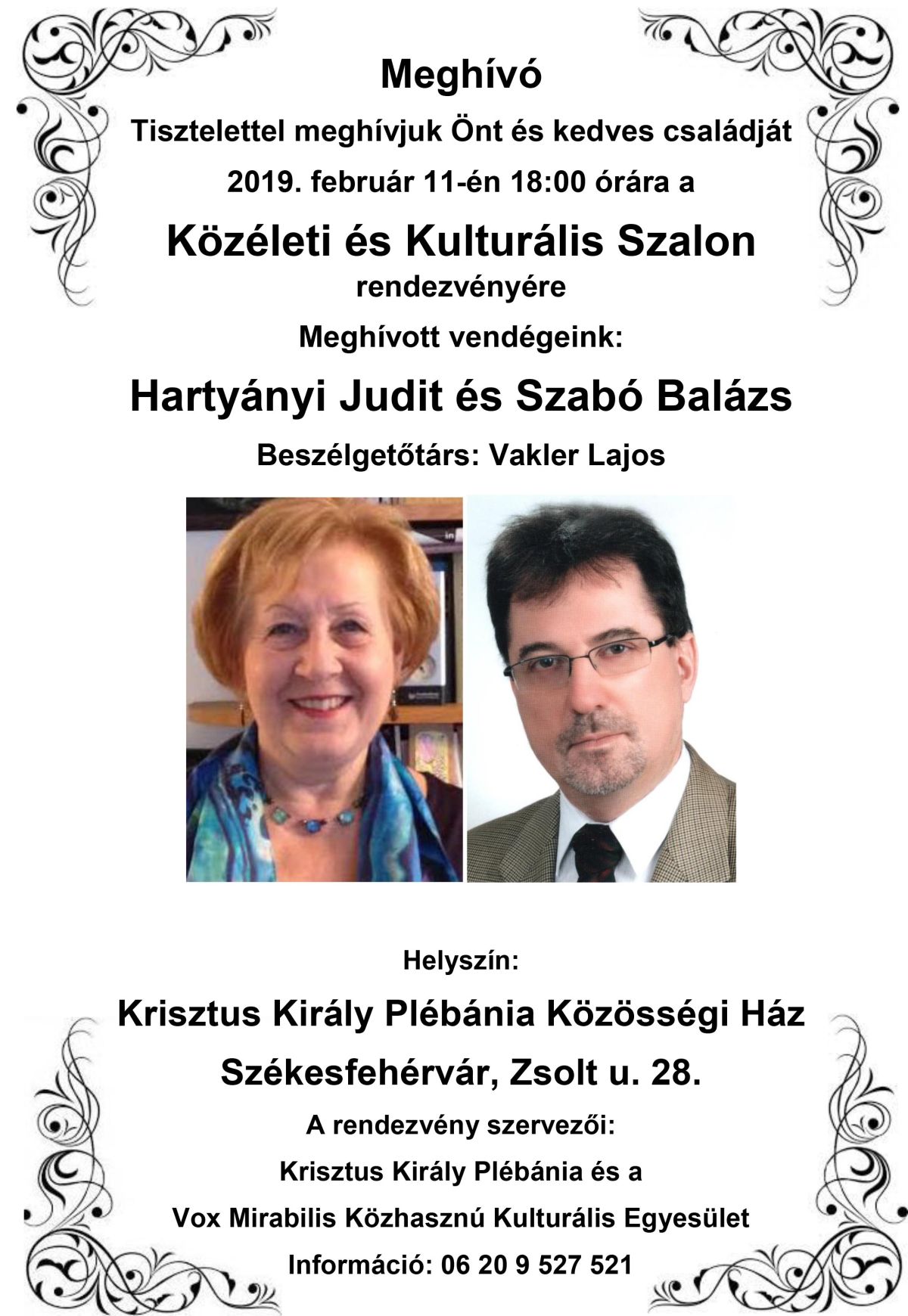 Hartyányi Judit és Dr. Szabó Balázs lesz a Közéleti és Kulturális Szalon vendége