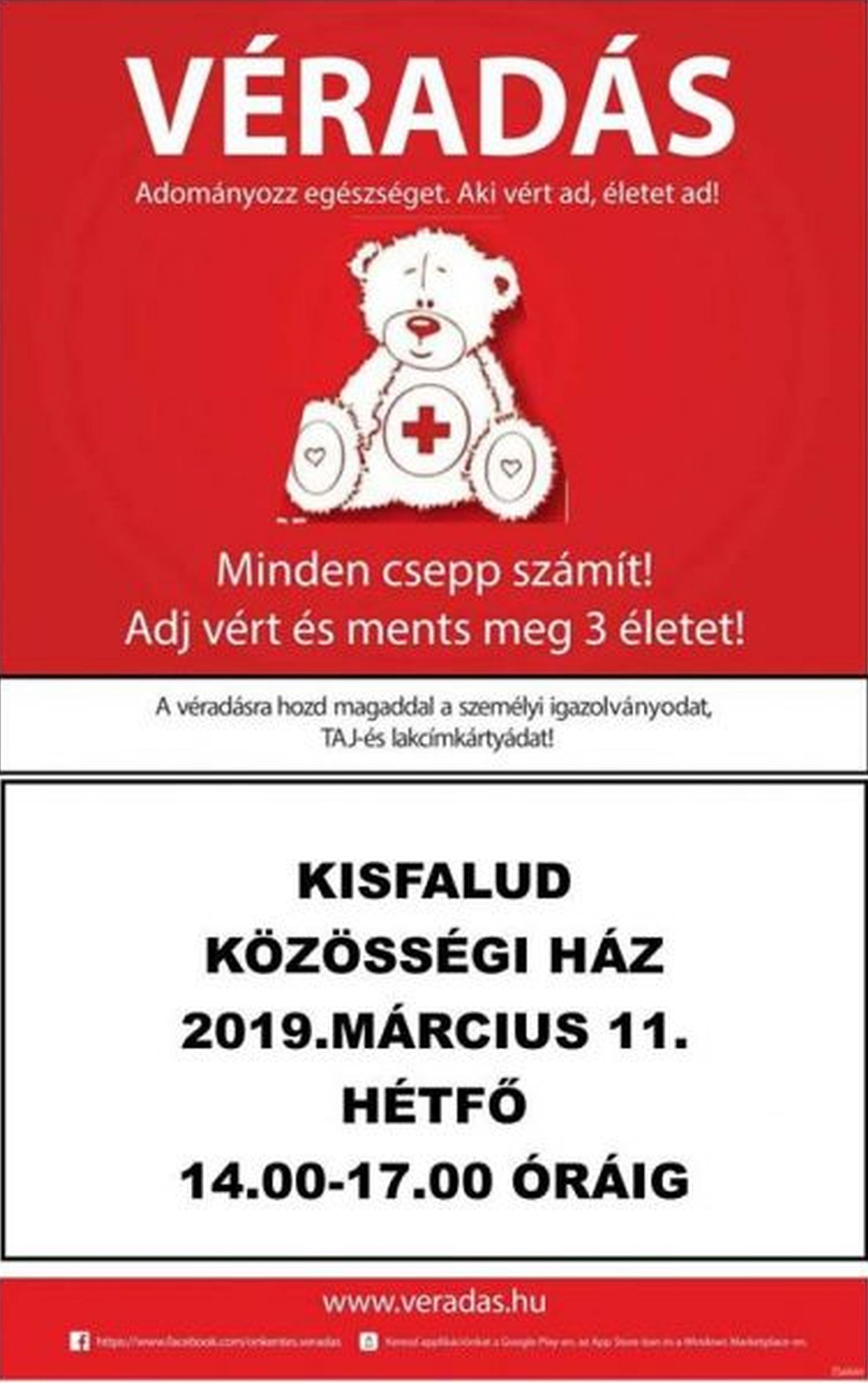 „Minden csepp számít!” - véradás lesz a Kisfaludi Közösségi Házban hétfőn