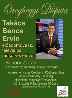 Takács Bence Ervin, televíziós műsorvezető lesz az Öreghegyi Disputa vendége