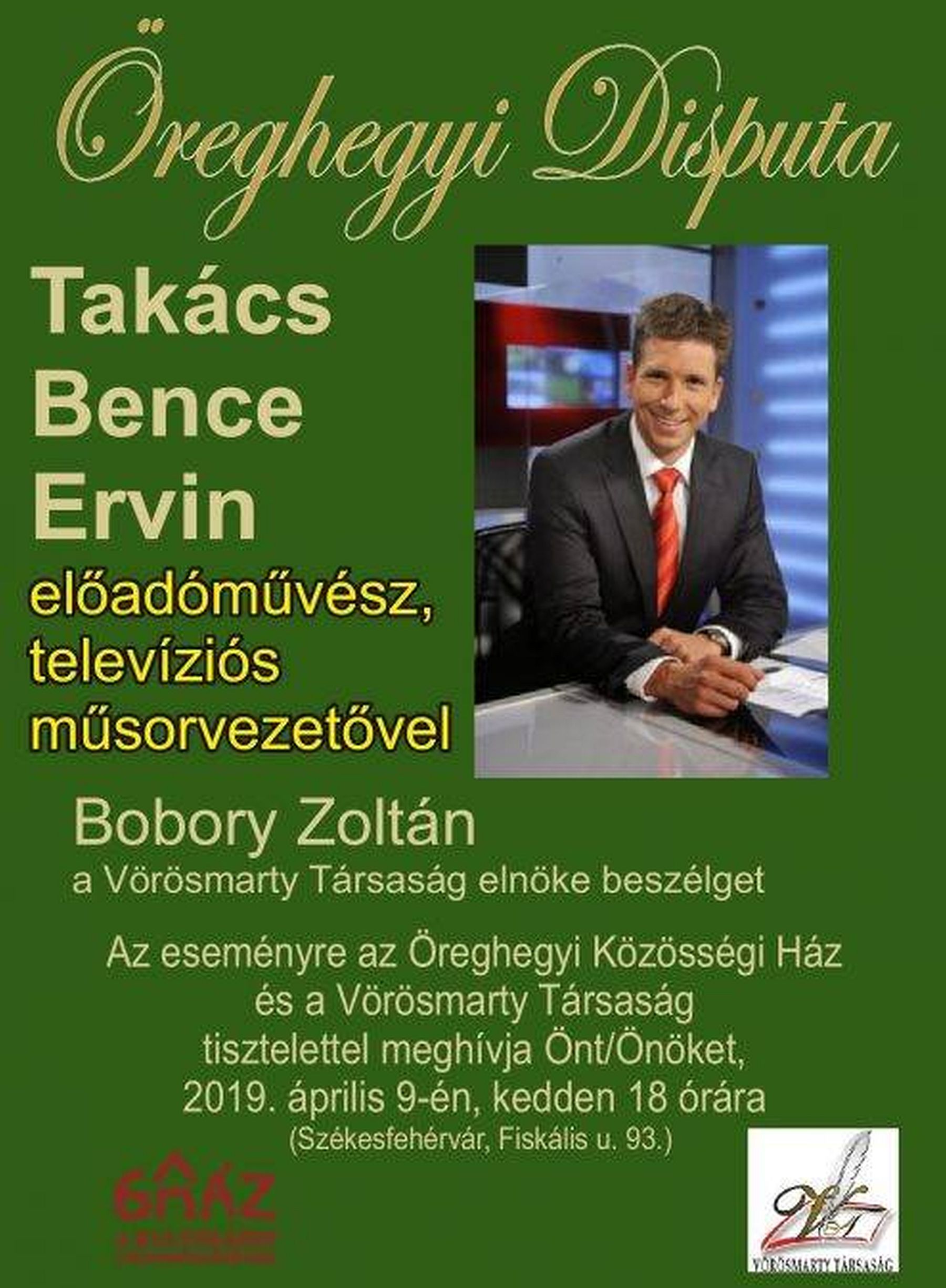 Takács Bence Ervin, televíziós műsorvezető lesz az Öreghegyi Disputa vendége