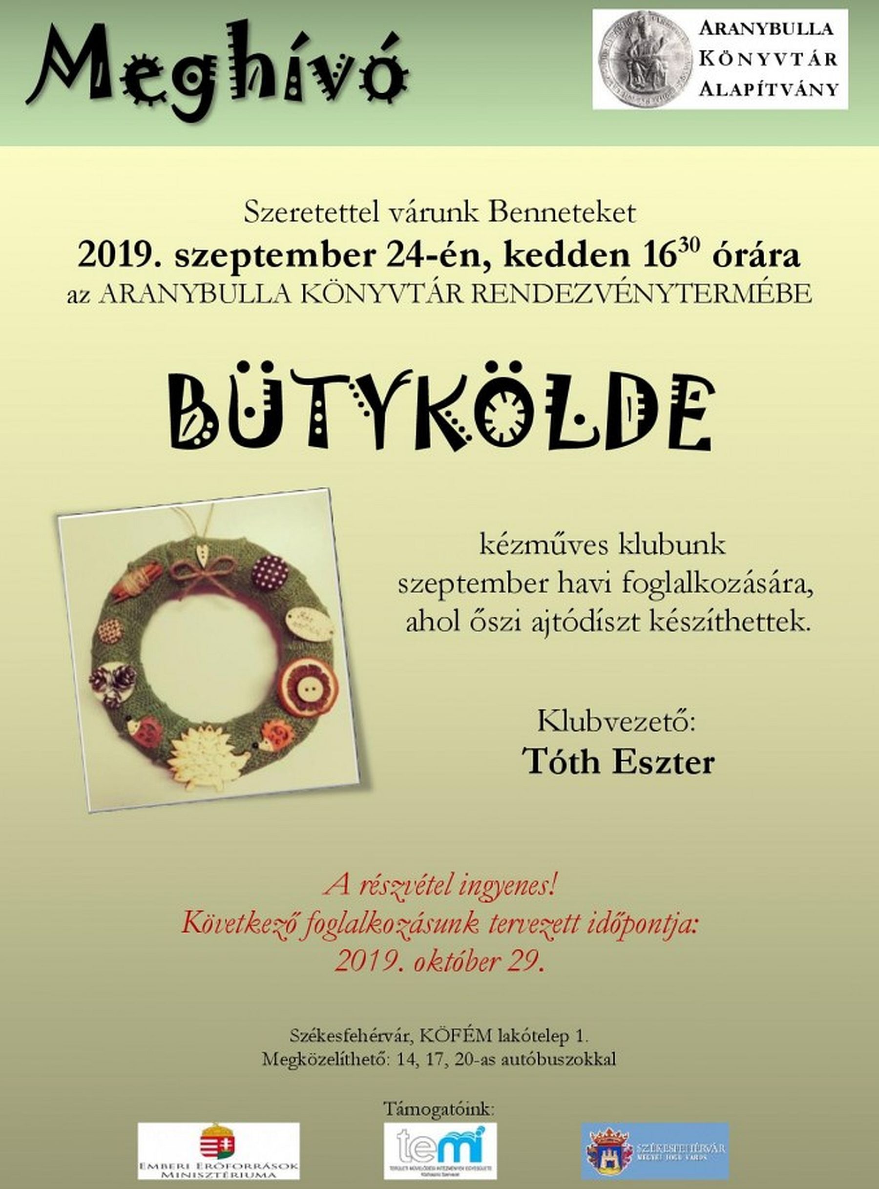 Őszi ajtódíszt készítenek kedden az Aranybulla Könyvtár Bütykölde Kézműves Klubjában