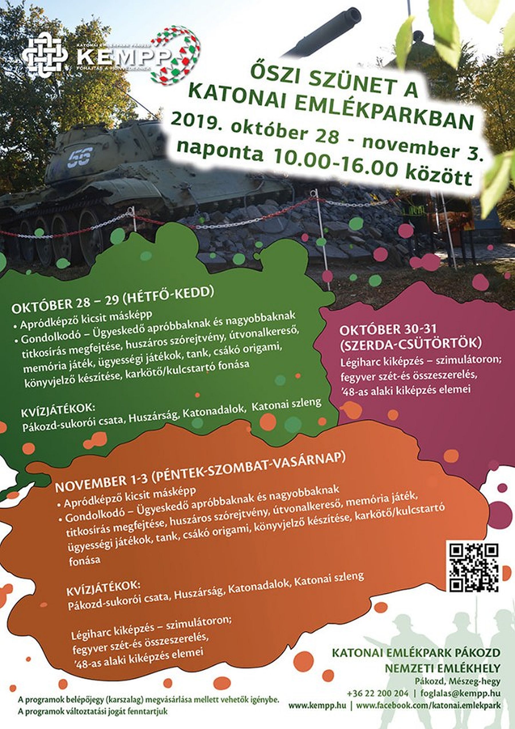 Őszi szünet a Katonai Emlékparkban - változatos programok várják a családokat