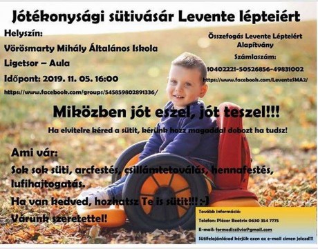 Jótékonysági sütivásár Levente lépteiért a Vörösmarty Mihály Általános Iskolában