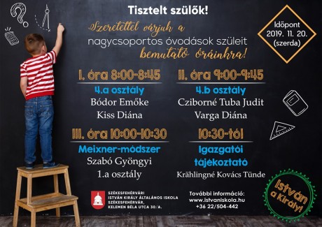 Nyílt órákkal kezdődik az István Király Általános Iskola beiskolázós programja