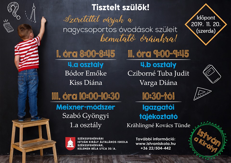 Nyílt órákkal kezdődik az István Király Általános Iskola beiskolázós programja