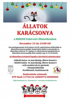 Pénteken délután lesz az Állatok Karácsonya a HEROSZ-nál