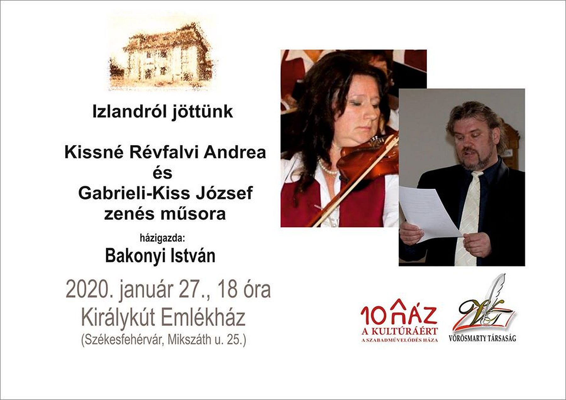 Kissné Rétfalvi Andrea és Gabrieli-Kiss József zenés estje a Királykút Emlékházban