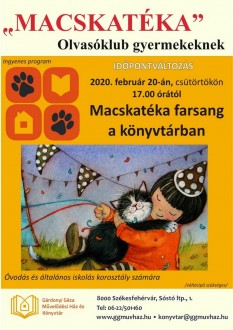 Macskatéka farsangi bál a Gárdonyi Géza Művelődési Ház Könyvtárában csütörtökön