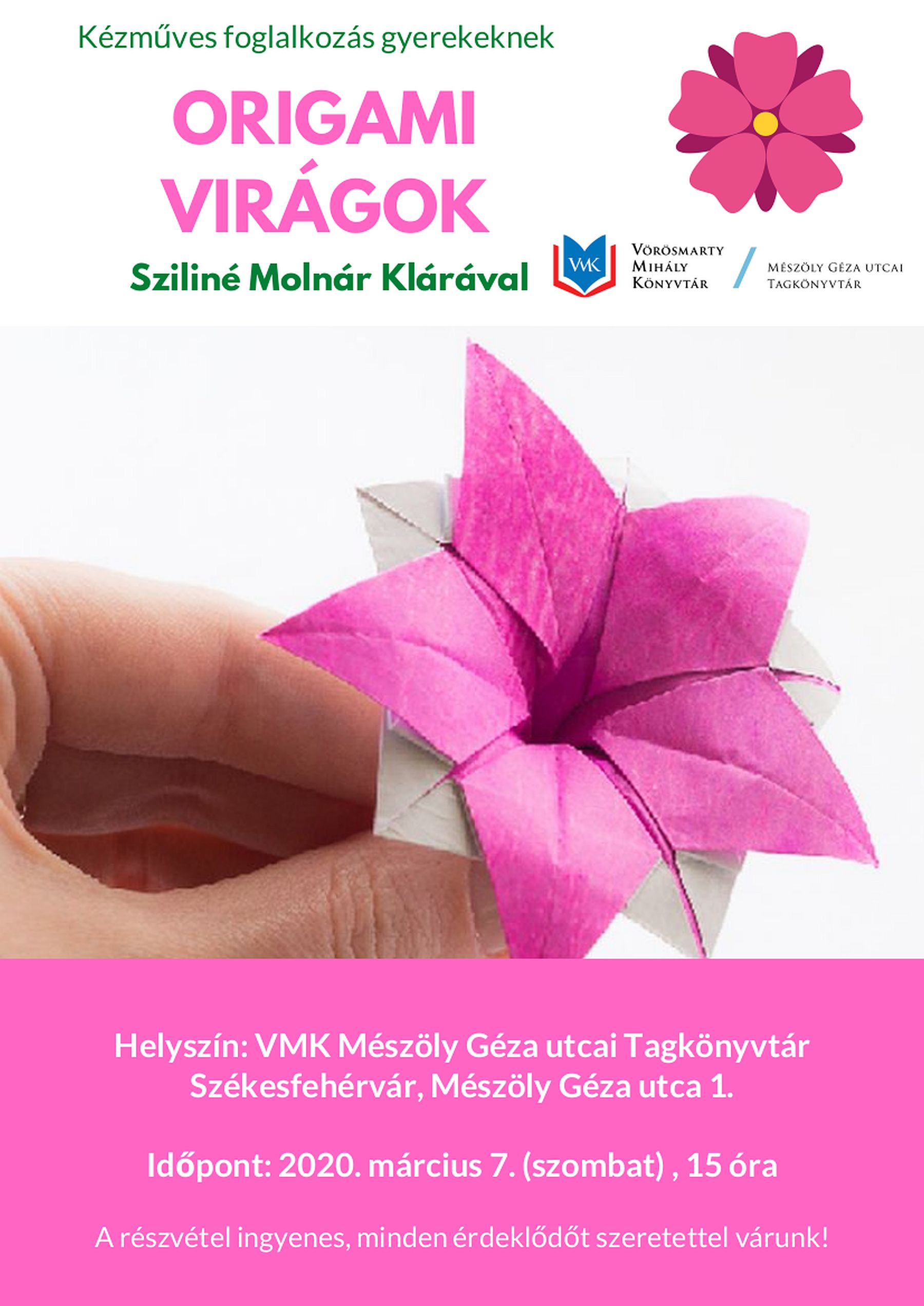 Origami virágok - kézműves foglalkozás lesz a Mészöly Géza utcai Tagkönyvtárban