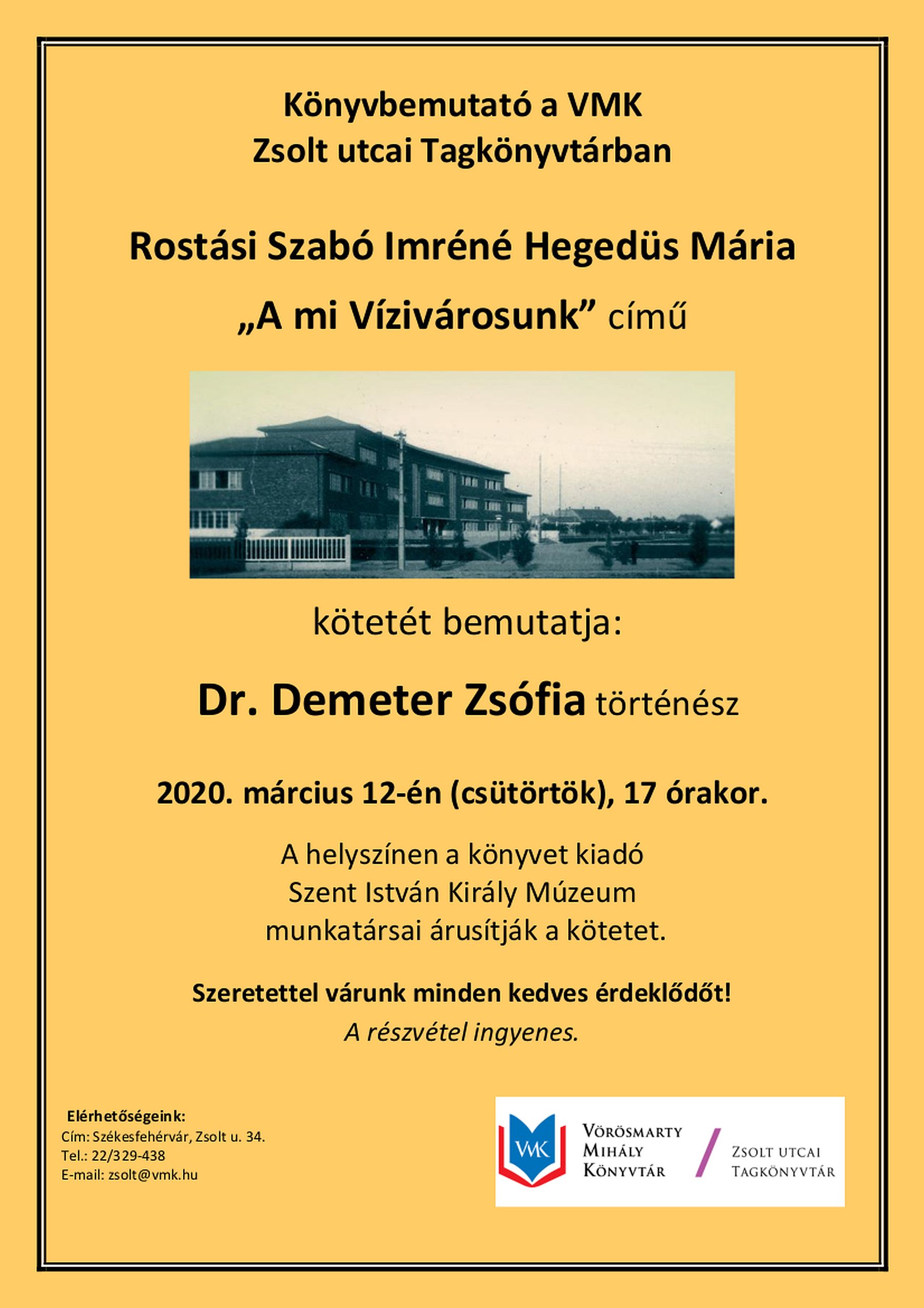 A mi Vízivárosunk - Dr. Demeter Zsófia mutatja be a kötetet a Zsolt utcai könyvtárban