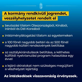 Veszélyhelyzet, rendkívüli jogrend, zárt térben a 100 fősnél nagyobb rendezvényeket nem lehet megtartani!