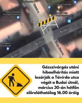 Útlezárás a Távírda utca Budai út felőli végén hétfőn