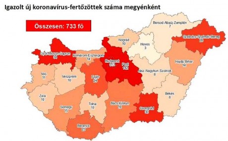 733 főre nőtt a fertőzöttek száma, Fejérben 24 igazolt eset van