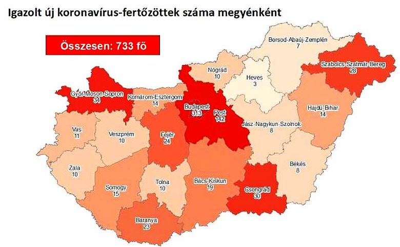 733 főre nőtt a fertőzöttek száma, Fejérben 24 igazolt eset van