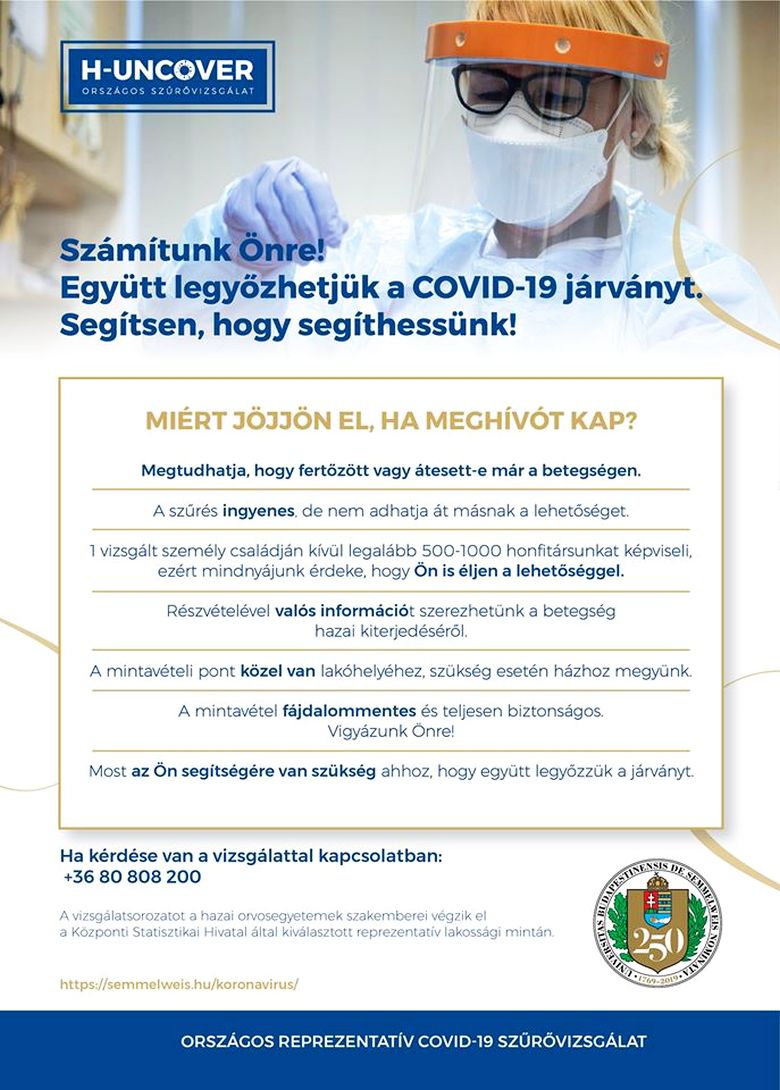 Reprezentatív szűrővizsgálat - támogassa az egyetem kutatását!