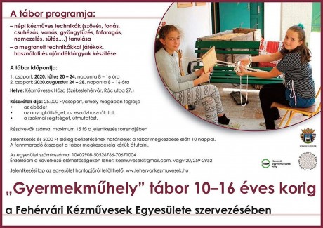 Gyermektáborok és online bemutatók nyáron a fehérvári kézművesekkel