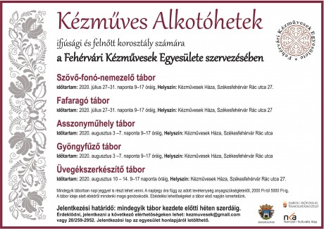 Ötféle alkotóhetet szervez július 27-től a Fehérvári Kézművesek Egyesülete