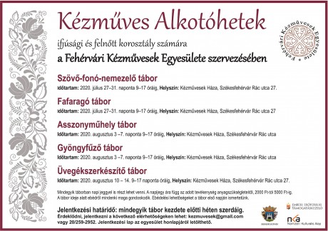 Ötféle alkotóhetet szervez július 27-től a Fehérvári Kézművesek Egyesülete