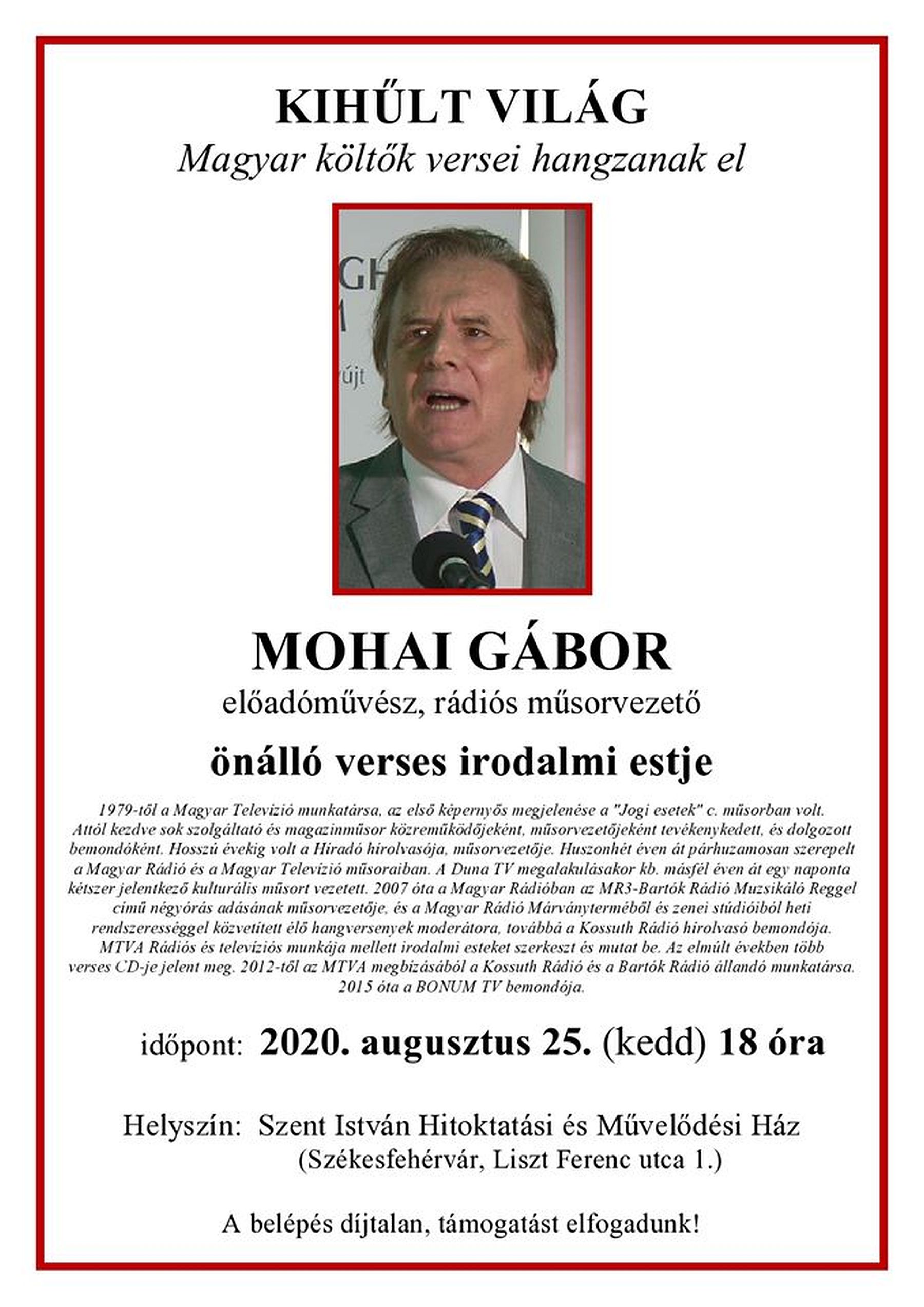 Kihűlt világ - magyar költők versei hangzanak el Mohai Gábor előadásában