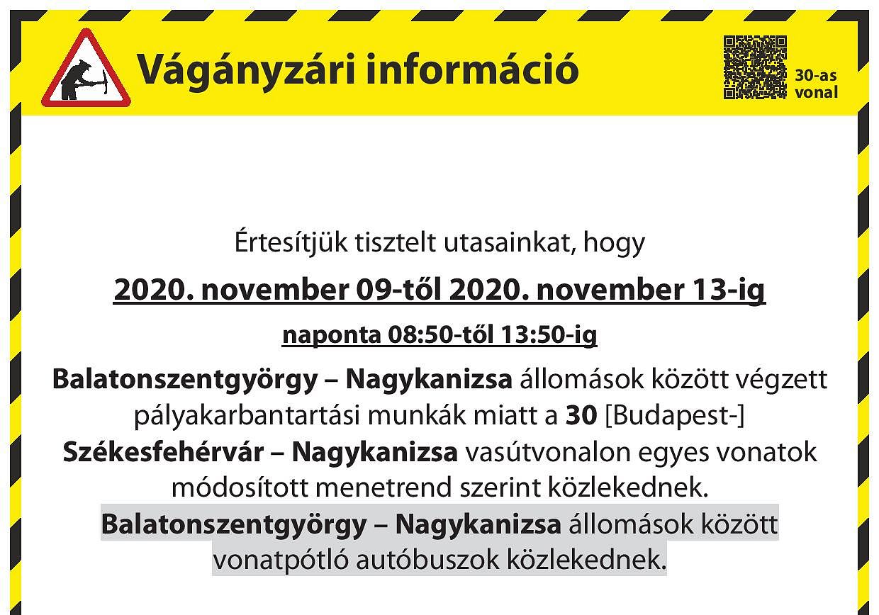 Vonatpótló buszok járnak mától a Budapest-Székesfehérvár-Nagykanizsa vasútvonal egyik szakaszán