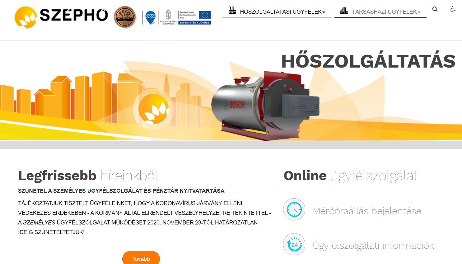 Jövő hétfőtől szünetel a személyes ügyfélszolgálat a Széphőnél