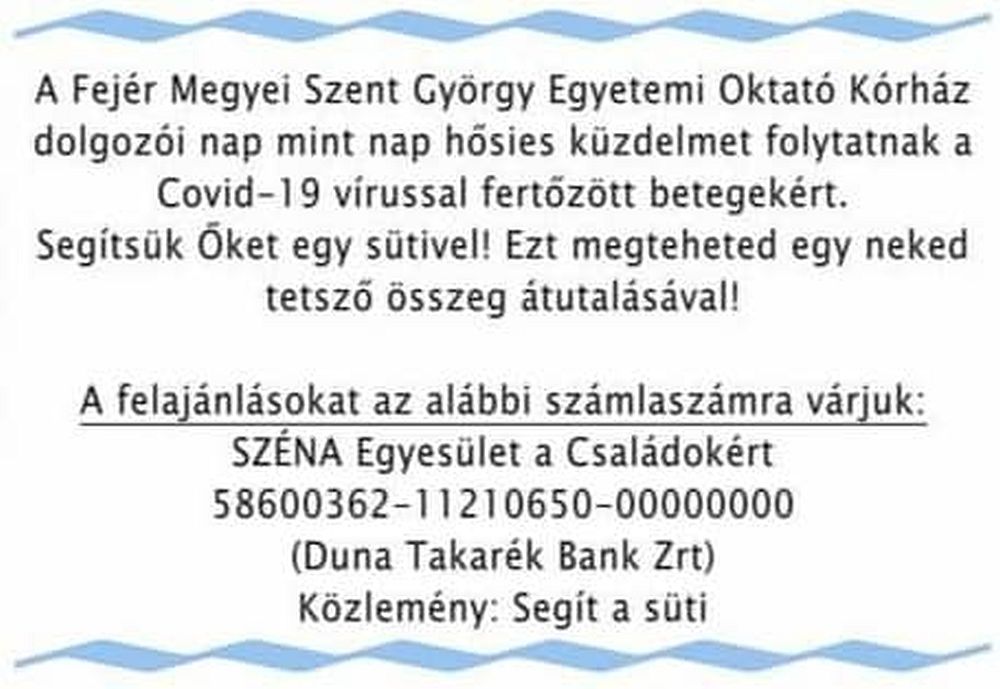 „Segít a süti” - civil köszönet a megfeszített munkát végző egészségügyi dolgozóknak