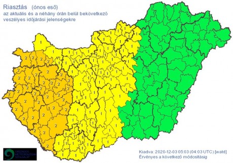 Riasztás ónos eső miatt - elsőfokú figyelmeztetés Székesfehérváron is