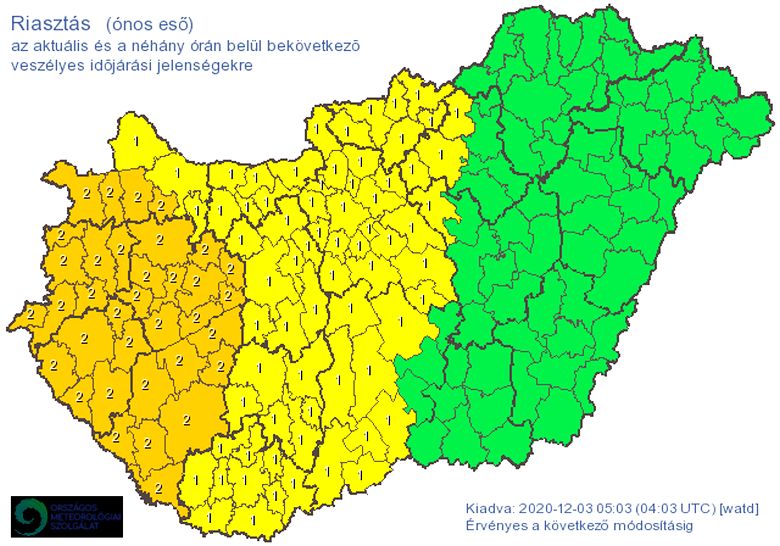 Riasztás ónos eső miatt - elsőfokú figyelmeztetés Székesfehérváron is
