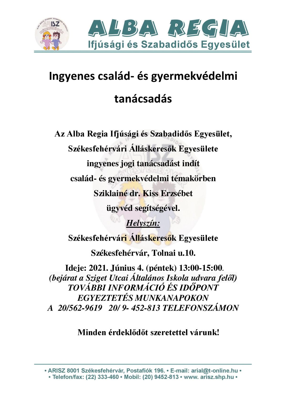 Ingyenes család- és gyermekvédelmi  tanácsadás lesz június 4-én