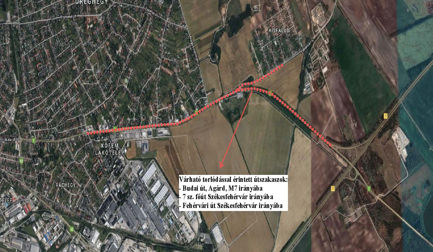 Hétfőtől forgalomkorlátozás lesz a 7-es úton az M7-es és Székesfehérvár között