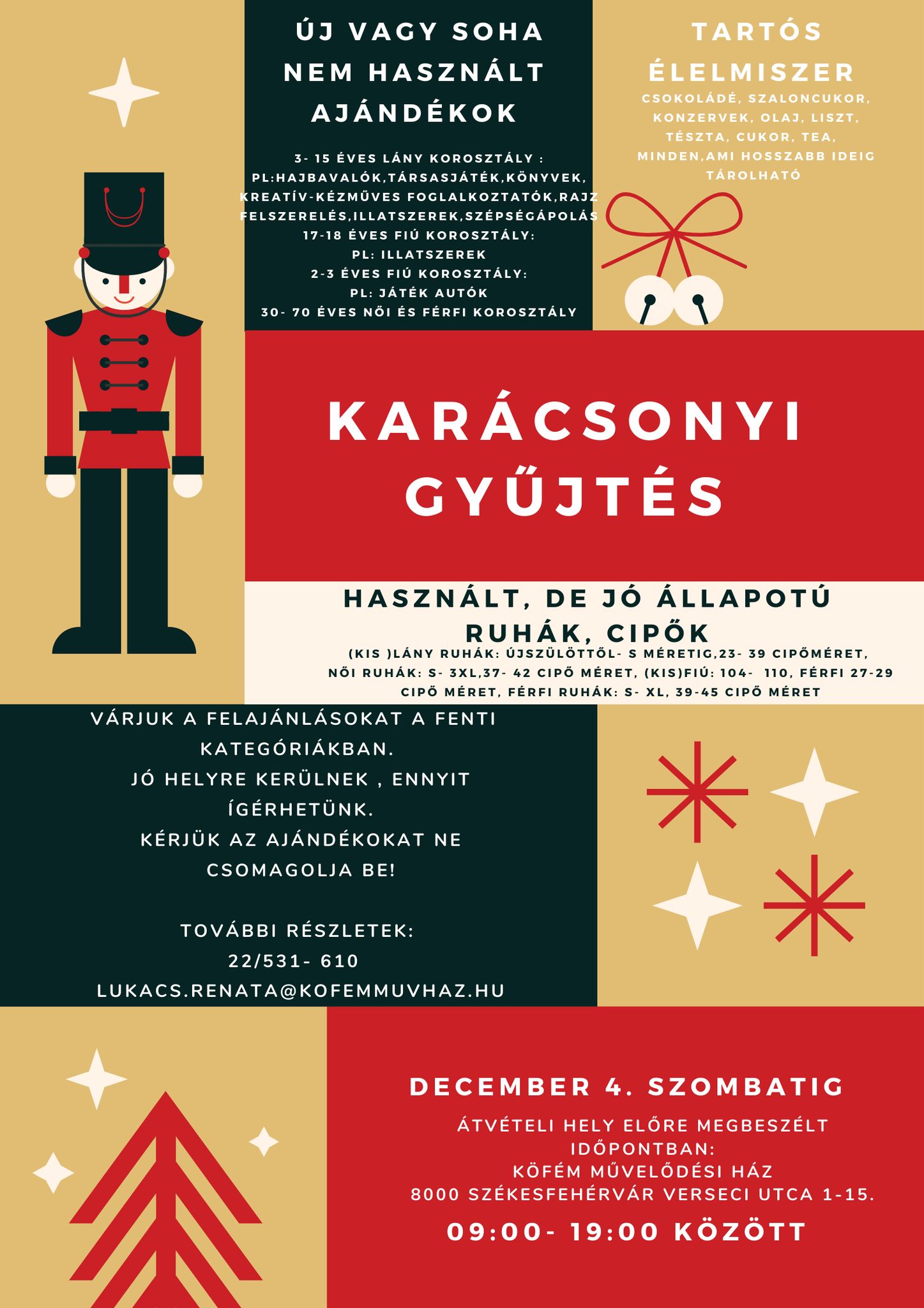 Szombatig tart a karácsonyi ajándékgyűjtés a Köfém Művelődési Házban