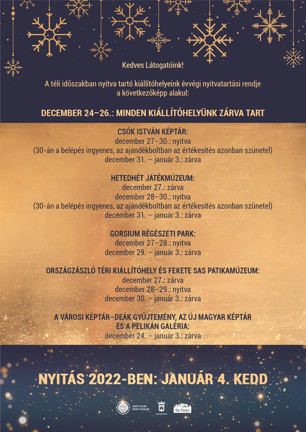 Ünnepi nyitvatartással várja látogatóit a Szent István Király Múzeum