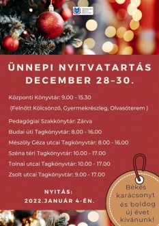 A Vörösmarty Mihály Könyvtár ünnepi nyitvatartással várja olvasóit