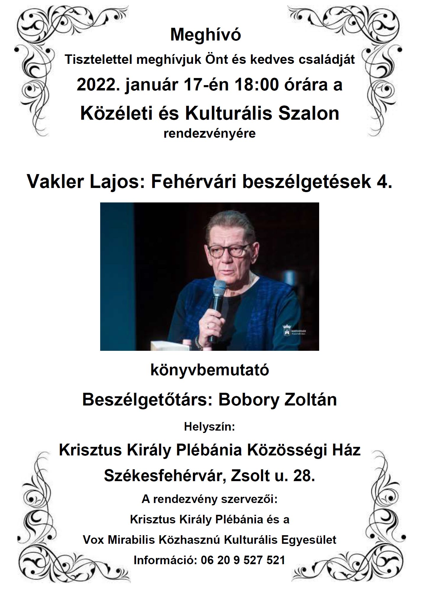 Vakler Lajos lesz a Vox Mirabilis közéleti és kulturális szalonjának vendége