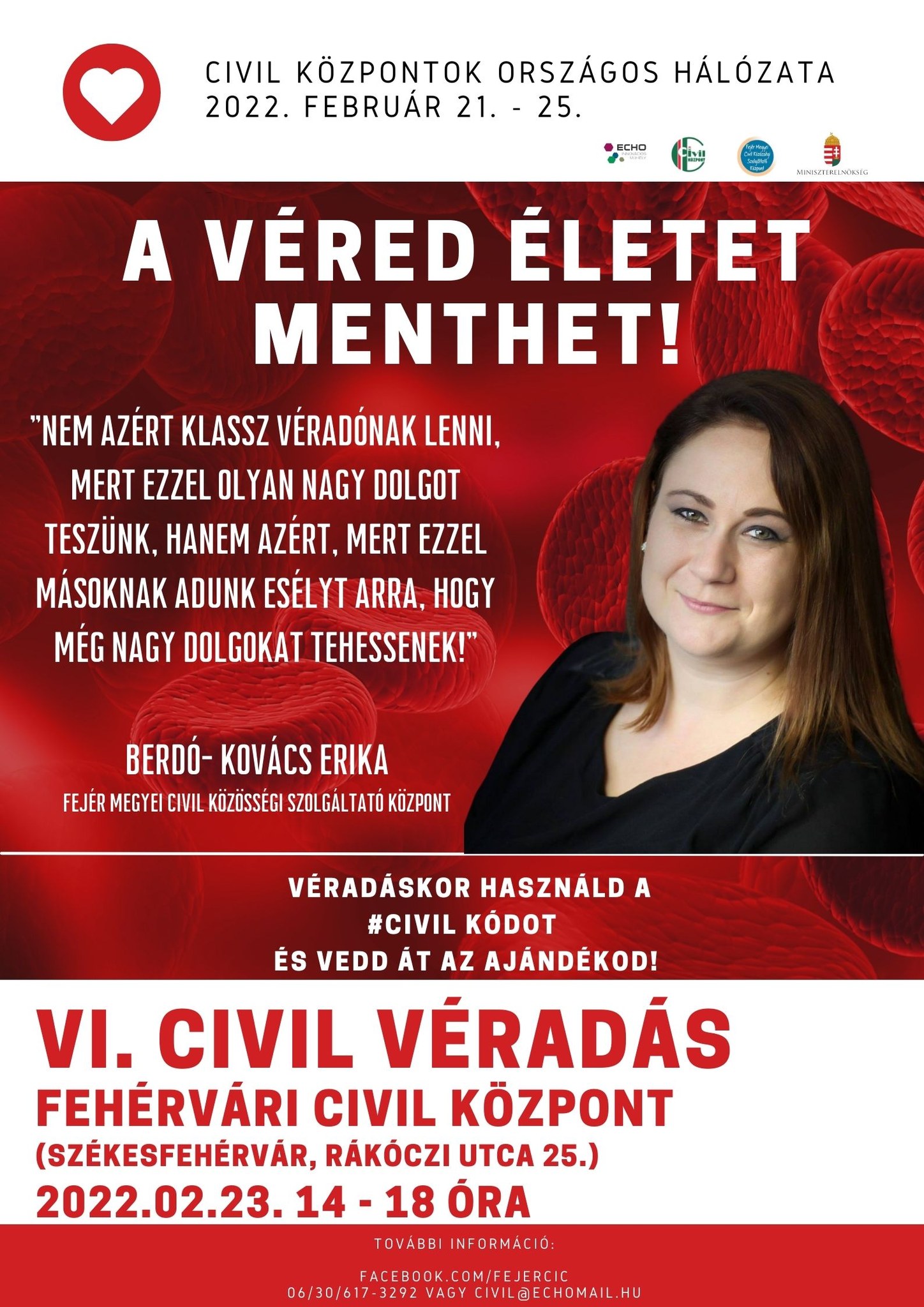 Hatodik alkalommal lesz civil véradás a Fehérvári Civil Központban