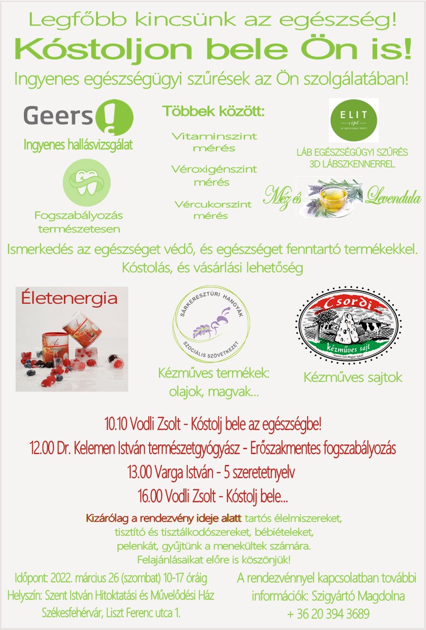 Egészségnap lesz szombaton ingyenes szűrésekkel a Szent István Művelődési Házban